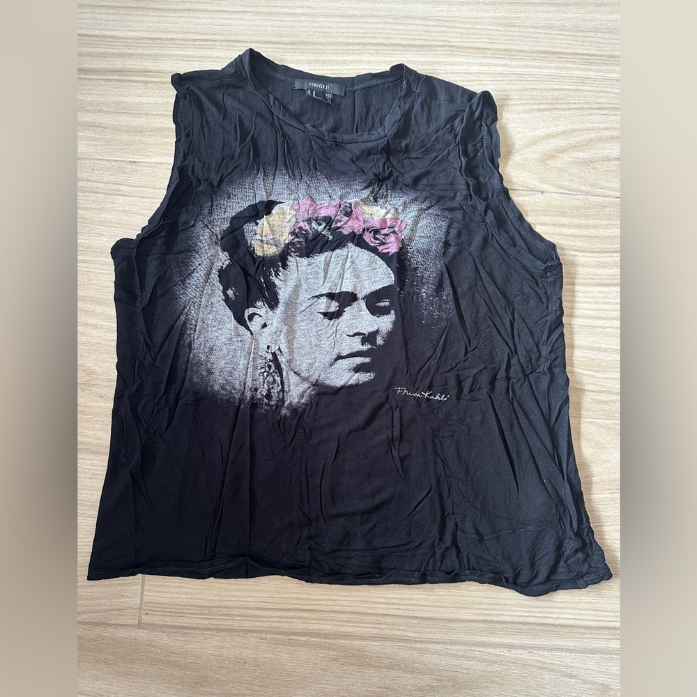 Frida Khalo Forever 21 Black Graphic Muscle Tee Sleeveless